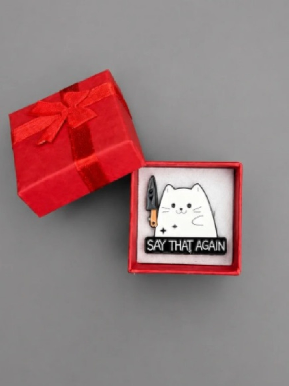 Cute White Cat Enamel Pin - 'Say That Again'